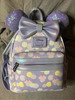 Loungefly Lavender Minnie Mouse Iridescent Bow Mini Backpack